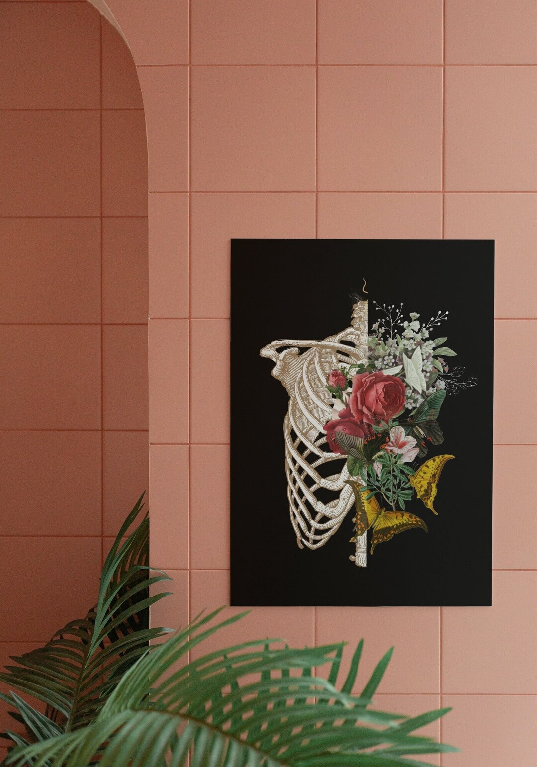 Floral Skeleton Wall Art Flower Ribcage Poster Dark Moody Digital Print ...