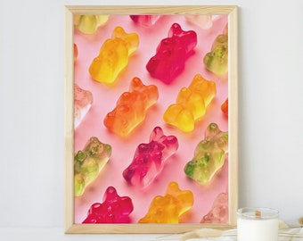 Gummy Bear Wall Art | Pink Colorful Candy Poster