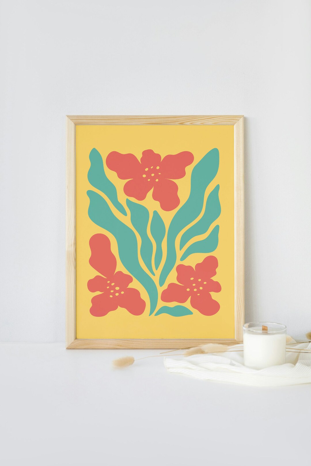 Abstract Floral Wall Art Flower Poster Modern Yellow Instant Digital ...