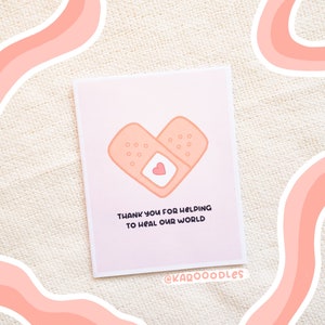 Carte de vœux: Healing World Bandaid | carte de remerciement, carte d’encouragement, carte de vœux, carte rose, carte d’infirmière, carte médecin, carte d’hôpital