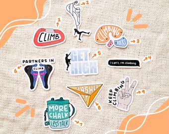 Die Cut Sticker: Bouldering & Climbing Themed | waterproof, climbers, chalk bag, carabiner, bouldering shoes, climbing holds