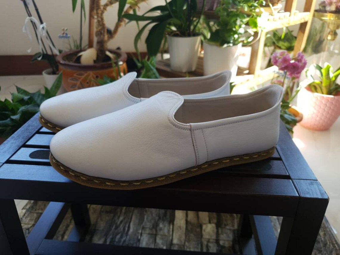 Turkish Handmade Leather Shoes White Color Flat Shoes Etsy