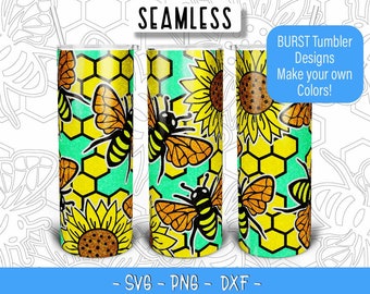 Bumble Bee Sunflower Burst Tumbler Template SVG  for 20oz Skinny Straight/ 20oz HOGG/ 20oz Makerflo Tumblers - Tumbler tape SVG
