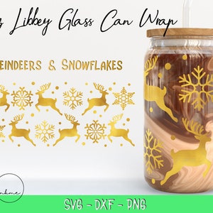 Weihnachten Rentiere und Schneeflocken - 16 Unzen Libbey Bierglas Dose schneiden Datei wrap - SVG PNG DXF Dateien zum Schneiden oder Sublimation