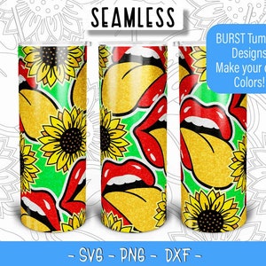 Tongue Sunflower Burst Tumbler Template SVG PNG DXF, Seamless Burst Template for 20oz Skinny Straight Tumbler