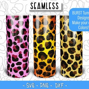 Leopard Cheetah Burst Tumbler Template SVG PNG DXF, Seamless Burst Template for 20oz Skinny Straight Tumbler