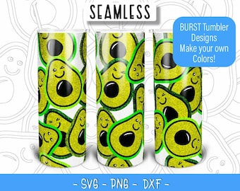 Happy Avocados Burst Tumbler Template SVG for 20oz Skinny Straight/ 20oz HOGG/ 20oz Makerflo Tumblers - Tumbler tape SVG