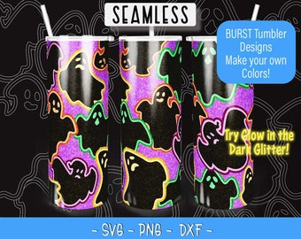 Halloween Burst Tumbler Template SVG DXF PNG Seamless for 20 oz Skinny Straight Tumbler - Spooks Ghosts Burst