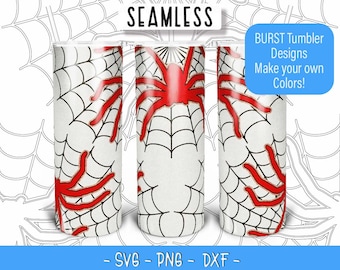 Halloween Burst Tumbler Template SVG DXF PNG Seamless for 20 oz Skinny Straight Tumbler -Spiders Webs Burst
