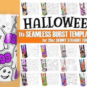 Halloween Burst Tumbler Template Bundle - SVG DXF PNG Seamless for 20 oz Skinny Straight Tumbler -Spooky Season Bursts