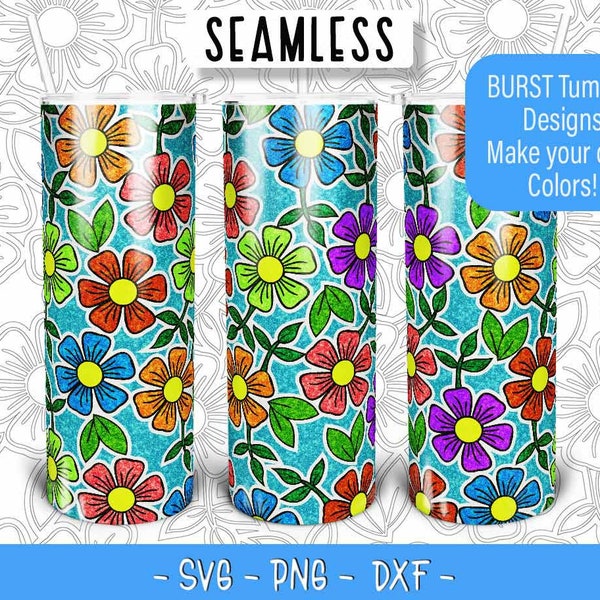 Flowers Leaves Burst Tumbler Template SVG   for 20oz Skinny Straight/ 20oz HOGG/ 20oz Makerflo Tumblers - Peekaboo bursts