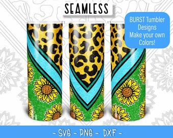 Szablon SVG do kubków Sunflower Leopard V Pattern Burst Tumbler dla 20oz Skinny Straight/ 20oz HOGG/ 20oz Makerflo Tumblers - Peekaboo bursts
