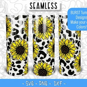 Leopard Sunflower Burst Tumbler Template SVG   for 20oz Skinny Straight/ 20oz HOGG/ 20oz Makerflo Tumblers - Peekaboo bursts