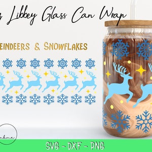 Weihnachten Rentiere und Schneeflocken - 16 Unzen Libbey Bierglas Dose schneiden Datei wrap - SVG PNG DXF Dateien zum Schneiden oder Sublimation