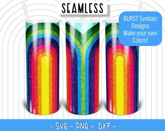 Retro Boho Rainbow Burst Tumbler Template SVG   for 20oz Skinny Straight/ 20oz HOGG/ 20oz Makerflo Tumblers - Peekaboo bursts