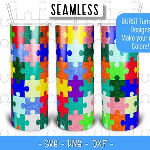 Puzzle Burst Tumbler Template SVG PNG DXF, Seamless Burst Template for 20oz Skinny Straight Tumbler