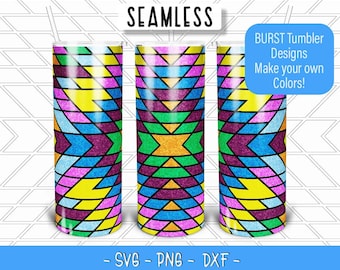 Southwestern Geometrische Burst Becher Vorlage SVG für 20oz Skinny Straight / 20oz HOGG / 20oz Makerflo Becher - Diamond V Split Bursts