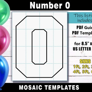 Number 0 Mosaic Balloon Frame Template - Square Letters PDF print files for US Letter Size in sizes 1ft, 2ft, 3ft, 4ft, 5ft & 6ft