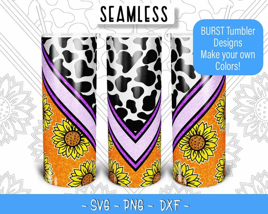 Sunflower Cow V Pattern Burst Tumbler Template SVG   for 20oz Skinny Straight/ 20oz HOGG/ 20oz Makerflo Tumblers - Peekaboo bursts