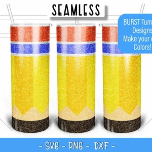 School Pencil Burst Tumbler Template SVG for 20oz Skinny Straight/ 20oz HOGG/ 20oz Makerflo Tumblers - Tumbler tape SVG
