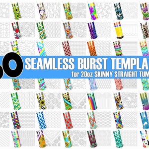 50 Seamless Burst Tumbler Template Bundle SVG PNG & DXF digital downloads for 20oz Skinny Straight Tumbler Big saving tumbler burst bundle image 1