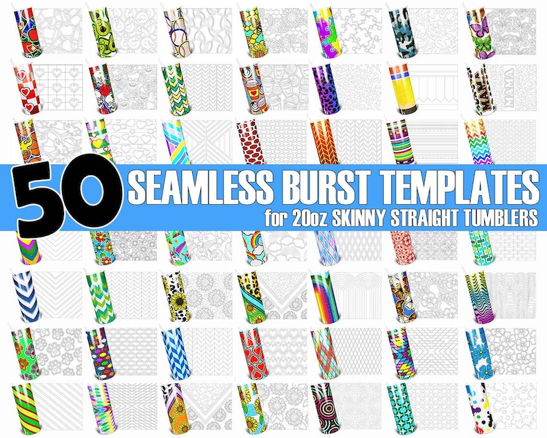 50 Seamless Burst Tumbler Template Bundle SVG PNG & DXF digital downloads for 20oz Skinny Straight Tumbler Big saving tumbler burst bundle image 1