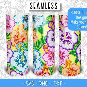 Hibiskus Burst Becher Vorlage SVG für 20oz Skinny Straight/ 20oz HOGG/ 20oz Makerflo Becher - Tropical flowerburst