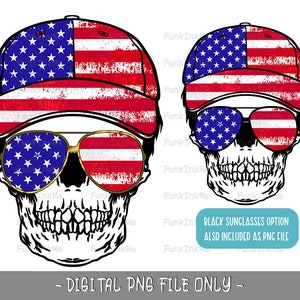 American skull Dad PNG Sublimation-  USA dad PNG, skull messy hair life digital downloads, 4th of July skull man with sunglasses