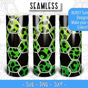 Soccer Leopard Burst Tumbler Template SVG PNG DXF, Seamless Soccer Mom Burst Template for 20oz Skinny Straight Tumbler