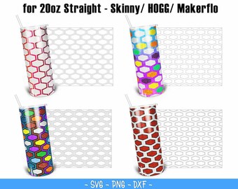 4x Hexagon Beehive Burst Becher Templates Seamless SVG für 20oz Skinny Straight/ 20oz HOGG/ 20oz Makerflo Becher - Tumbler Tape