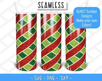 Christmas Stripes Burst Tumbler Template SVG for 20oz Skinny Straight/ 20oz HOGG/ 20oz Makerflo Tumblers - Merry Xmas glitter burst