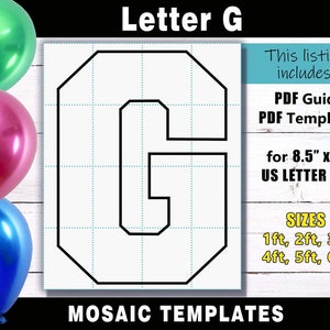 Letter G Mosaic Balloon Frame Template - Square Letters PDF print files for US Letter Size in sizes 1ft, 2ft, 3ft, 4ft, 5ft & 6ft