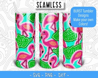 Tropical Flamingo Burst Tumbler Template SVG PNG DXF, Seamless Burst Template for 20oz Skinny Straight Tumbler