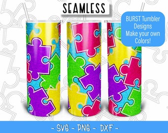 Puzzle Pieces Burst Tumbler Template SVG  for 20oz Skinny Straight/ 20oz HOGG/ 20oz Makerflo Tumblers - Tumbler tape SVG