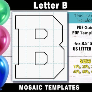 Plantilla de marco de globo de mosaico de letra B - Archivos de impresión PDF de letras cuadradas para tamaño de letra de EE. UU. en tamaños de 1 pie, 2 pies, 3 pies, 4 pies, 5 pies y 6 pies
