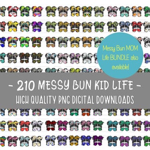 Messy Bun Kid Life PNG Bundle (210 designs)- Leopard, sunflower, bad moms club, Tie die, Sport mom PNG clipart