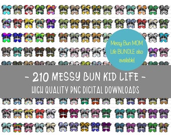 Messy Bun Kid Life PNG Bundle (210 designs)- Leopard, sunflower, bad moms club, Tie die, Sport mom PNG clipart