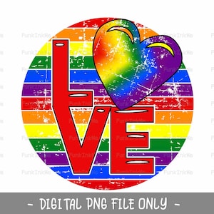 Pride LOVE retro distressed PNG Sublimation design Descarga digital