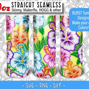 Hibiscus Flower Burst Template for 30oz Straight Skinny, Makerflo, Hogg - Burst Tumbler Templates SVG DXF PNG digital downloads