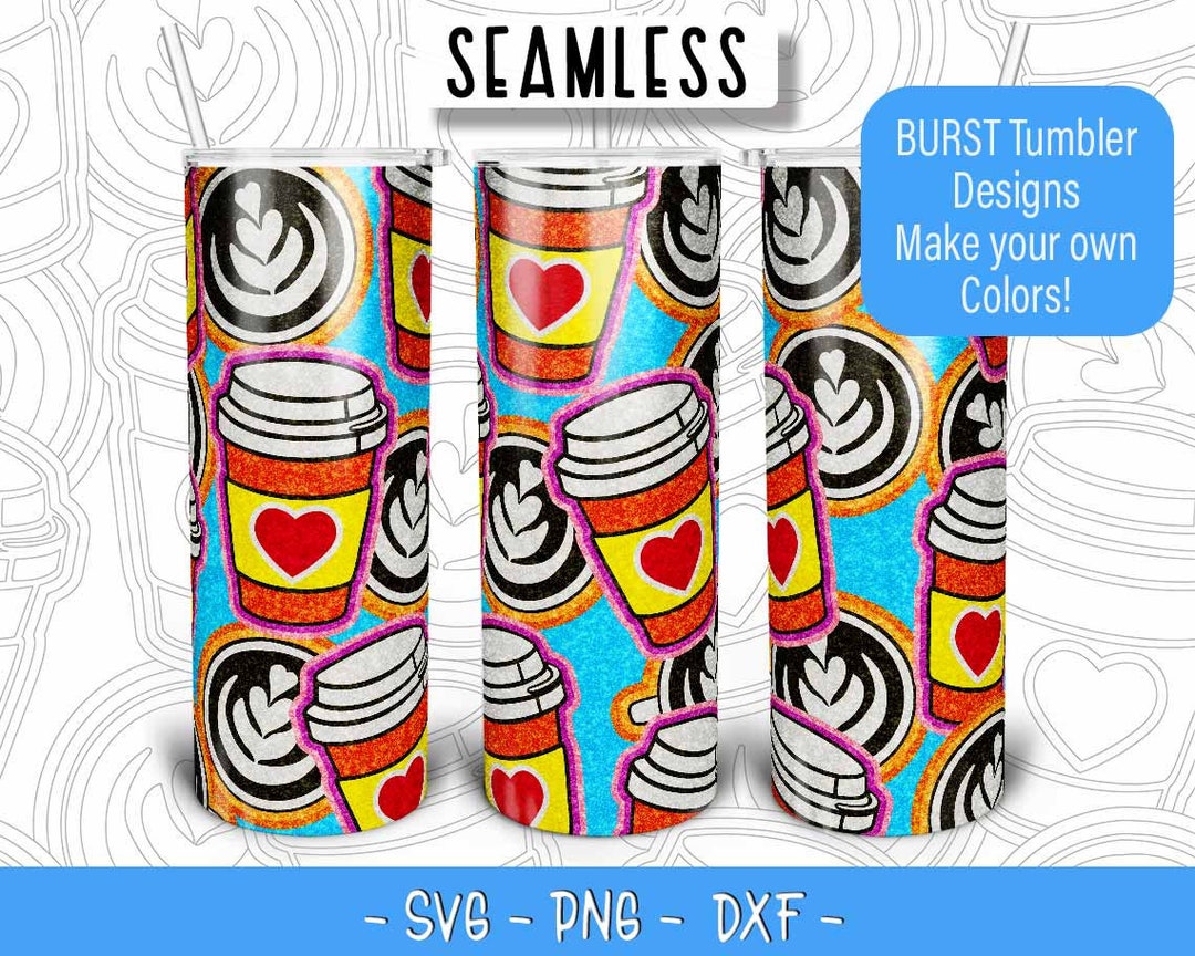 Coffee Lover Burst Tumbler Template SVG for 20oz Skinny Straight - Main Image