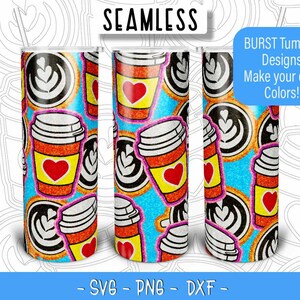 Coffee Lover Burst Tumbler Template SVG for 20oz Skinny Straight/ 20oz HOGG/ 20oz Makerflo Tumblers - Tumbler tape SVG