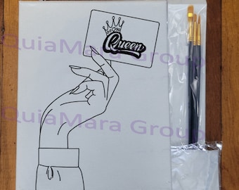 Pre-Drawn Canvas Painting Kit: Queen Outline Image, Sip and Paint