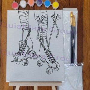 Sip and Paint Canvas Painting, Let&#39;s Skate Canvas Painting Kit, Girls Night, Canvas Painting, Craft Painting Kit, Pre-drawn Image
