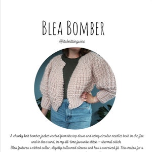 Blea Bomber knitting pattern / instant digital download as a PDF / women’s chunky knit bomber jacket design