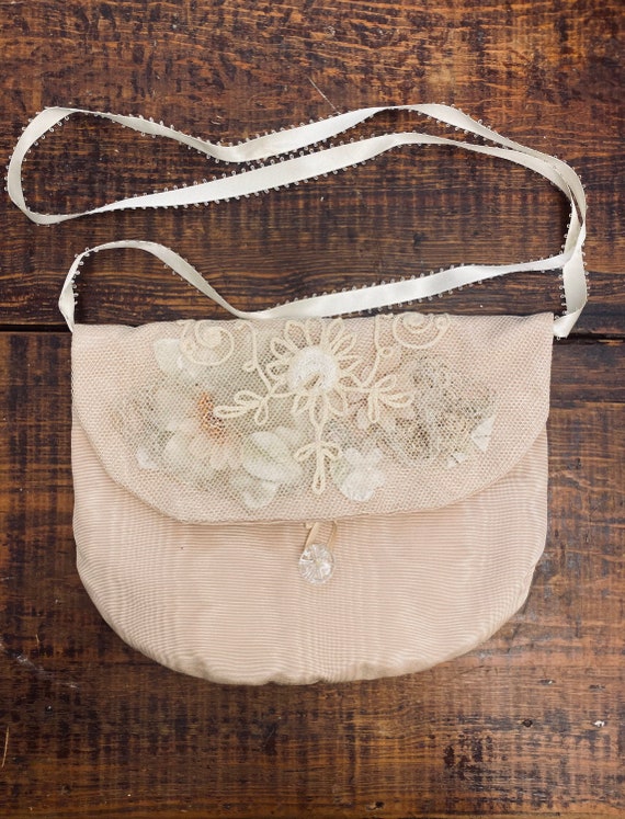 Vintage Blush Pink Satin and Lace  Handbag