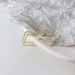 Square Double Stranded Hoops, Minimalist Earrings, Unique Gold Earrings, Gift for her, Christmas Gift