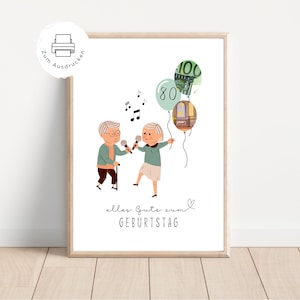 Geldgeschenk 80. Geburtstag für Oma oder Opa | Kreatives Geldgeschenk zum Ausdrucken | Sofort verfügbar