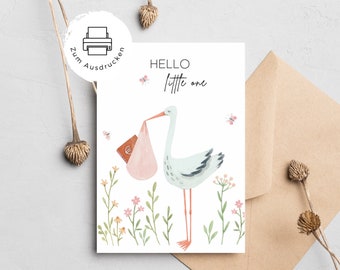 Regalo de dinero para el nacimiento / tarjeta de nacimiento de cigüeña / tarjeta de felicitación / tarjeta plegable Hello Little One