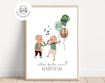 80th birthday money gift for grandma or grandpa | Creative money gift to print out | Available immediately