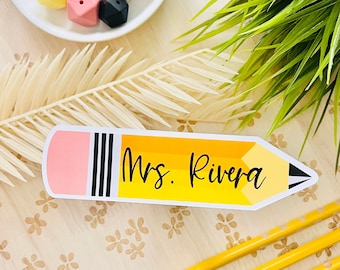 Personalized Pencil Name Sticker | Custom Teacher Name Sticker | Waterproof Vinyl Laptop Water Bottle Decal | Back to School Gift